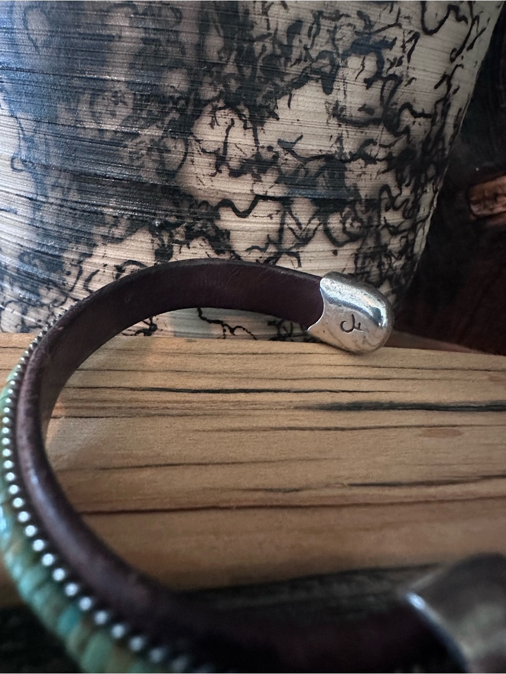 Charlie Favour leather and Turquoise Bead Leather Cuff Bracelet - Picture 5 of 6